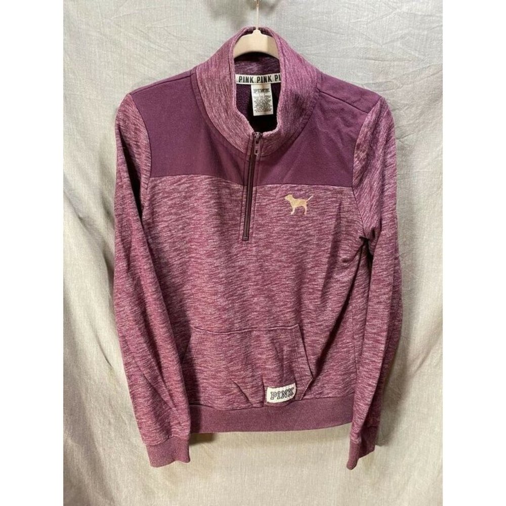 Victoria Secret Pink Sweater Womens Small Purple 1/2 Zip Long Sleeve Ladies